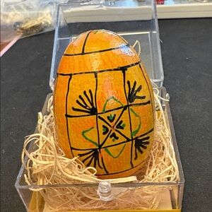 Handcrafted Yellow Wood Rabbit Easter Egg Called Pysanda